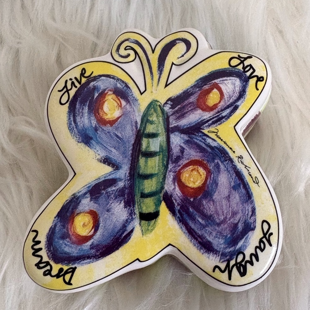 (123)Colorful Butterfly Ceramic Trinket Box Art Piece